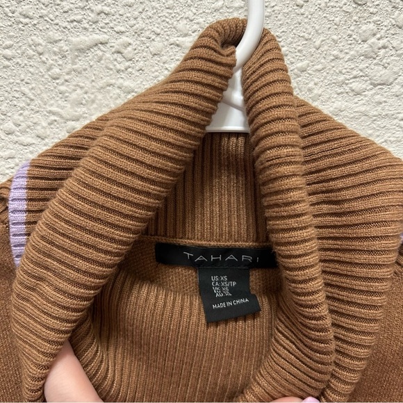 Tahari Brown and Light Purple Striped Turtleneck Sweater XS - Picture 2 of 6